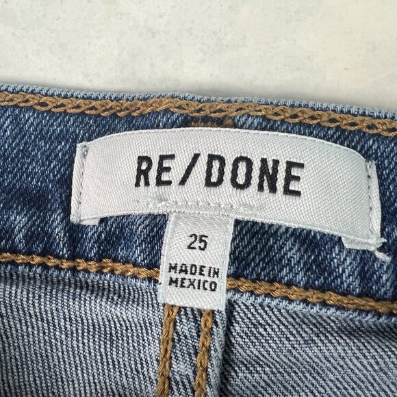 Re/Done Jean Women 25x26* 70s Stove Pipe High Rise Skinny Crop Blue Denim Tag 25 - Picture 7 of 16